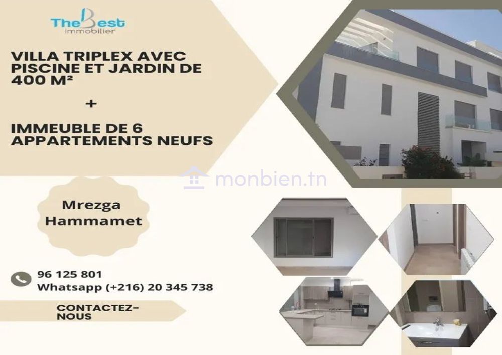 Excellent investissement à Mrezga Hammamet : Villa Triplex + Résidence à 6 appartements neufs