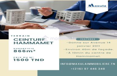 À VENDRE TERRAIN STRATÉGIQUE DE 866M² SUR LA CEINTURE DE HAMMAMET