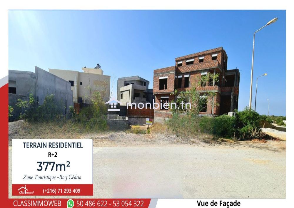 Terrain de 377m2 à 480 Dt le m2