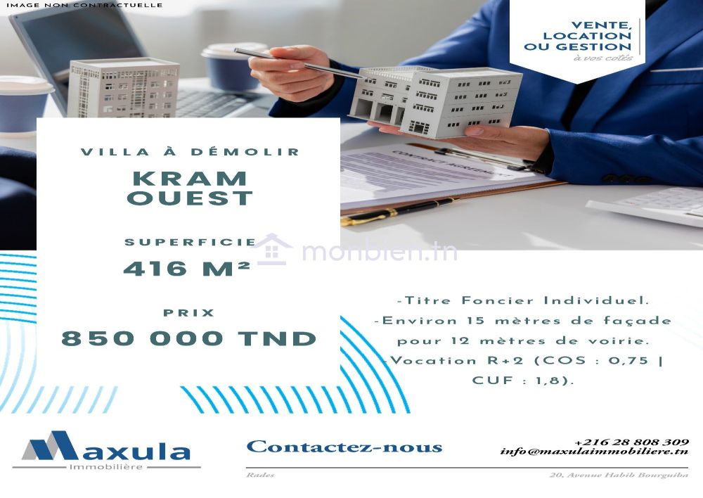 À VENDRE TERRAIN DE 416M² AVEC VILLA À DÉMOLIR À KRAM OUEST