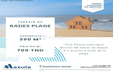 À VENDRE TERRAIN NU TITRÉ À RADES PLAGE