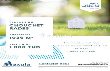 À VENDRE TERRAIN DE 1036M² À CHOUCHET RADES EN BORDURE DE FORÊT