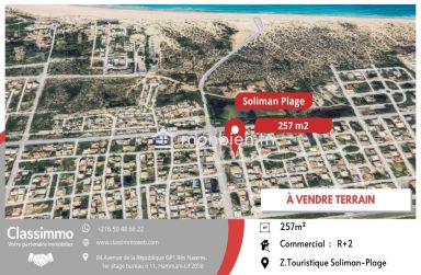 Terrain de 257 m2 de coin Com Résid 650 TND le m2