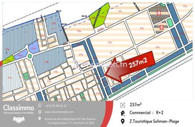 Terrain de 257 m2 de coin Com Résid 650 TND le m2