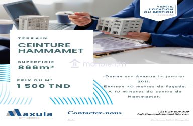 À VENDRE TERRAIN STRATÉGIQUE DE 866M² SUR LA CEINTURE DE HAMMAMET